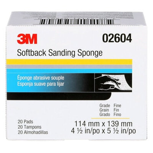3M Softback Sanding Sponge, 02604, 4 1/2 in x 5 1/2 in (115mm x 140mm), Fine, 20 sponges per pack