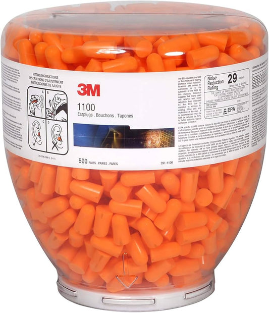 3M 1100 Earplugs, Refill Bottle, 37dB, 500 Per Pack