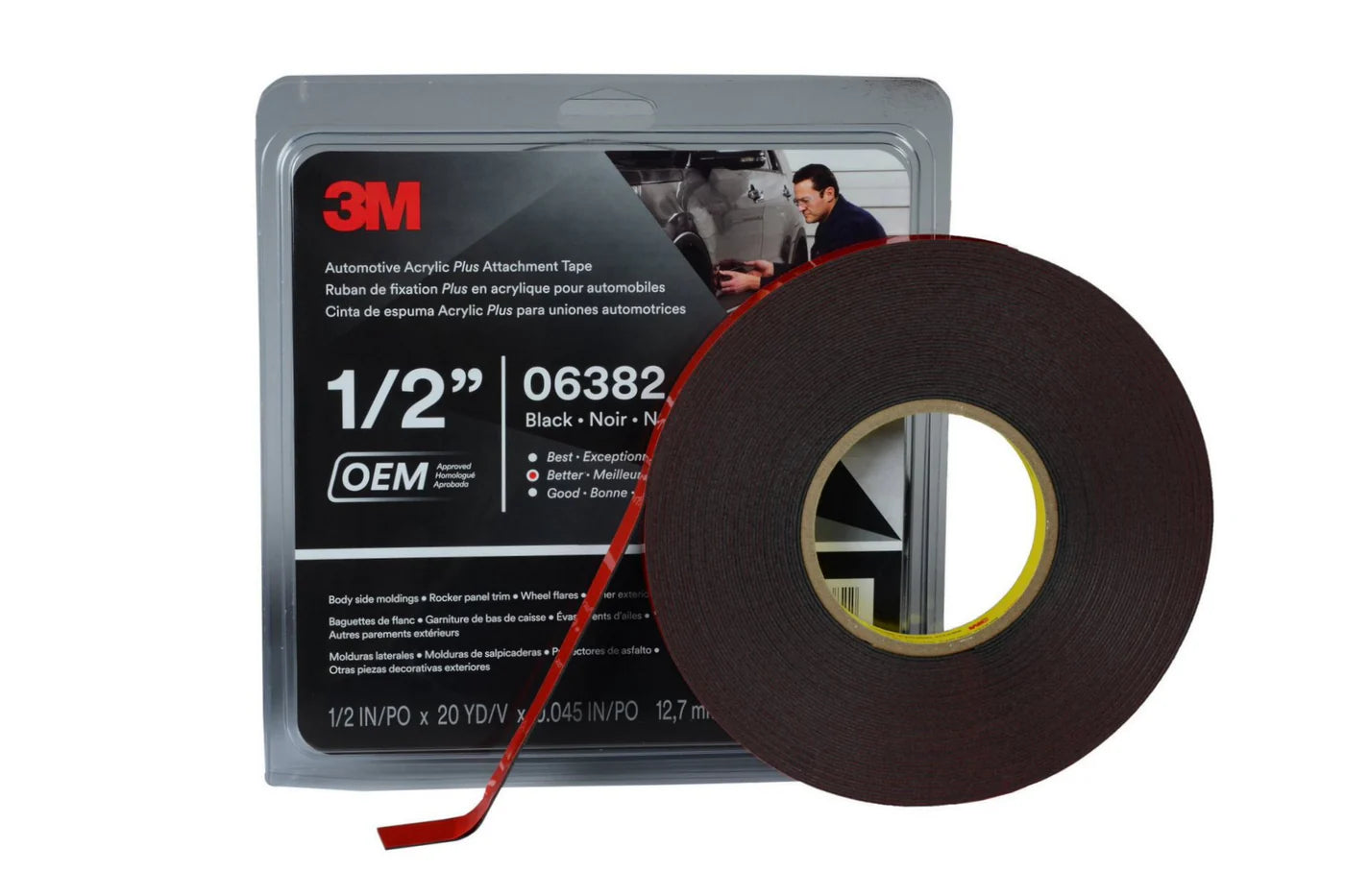 3M Automotive Acrylic Plus Attachment Tape 06384,Black, 1.12 mm